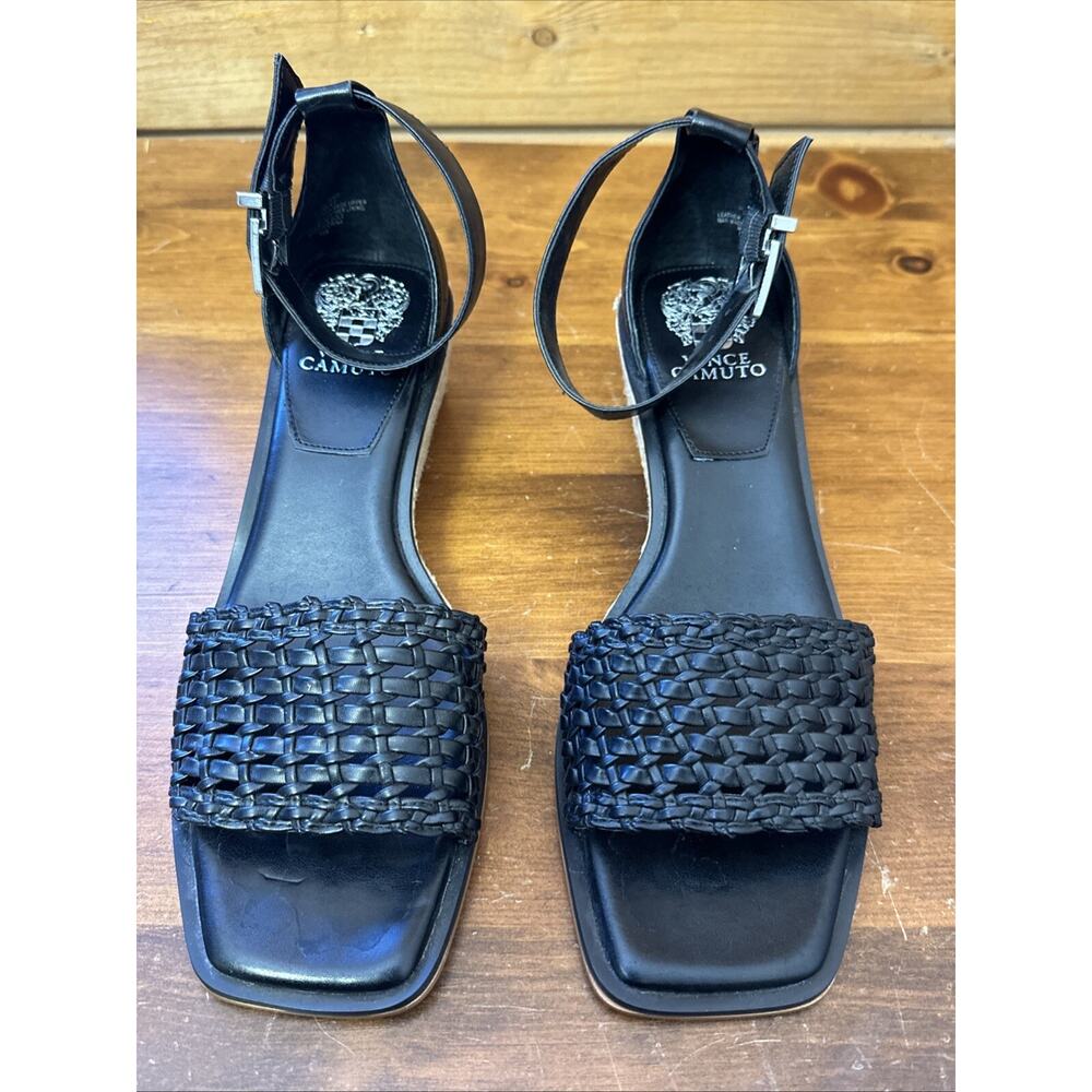 NEW Vince Camuto Bretandi Espadrille Wedge Sandals Women's 9.5 Black Chic - Picture 2 of 10